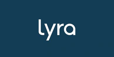 White 'lyra' text on a dark blue background.