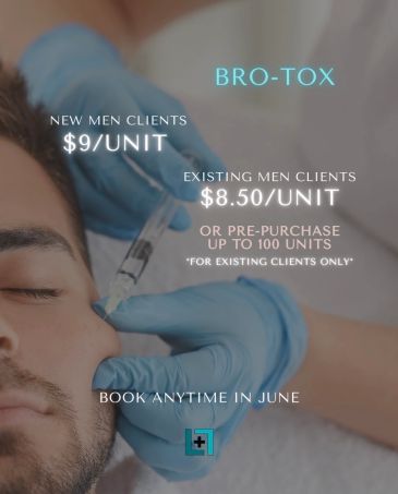 Promotional ad for men's Botox treatments with June booking offer.