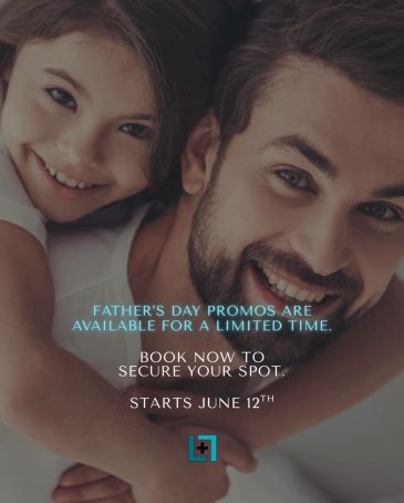 Happy girl hugging her smiling father, promoting Father's Day offers.