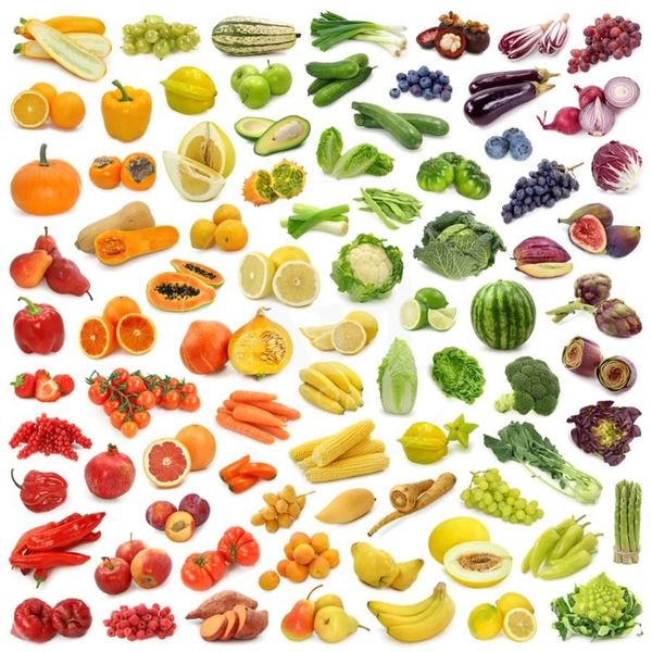 Layout of rainbow of fruits and veggies
