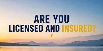 Text asking if you are licensed and insured over a scenic lake background.