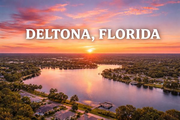 Sunset over Deltona, Florida with a lake view.