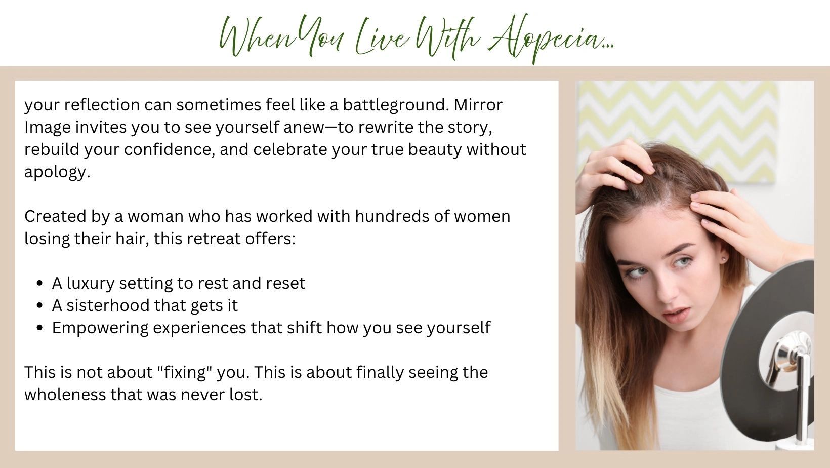 Woman examines hair loss in the mirror, reflecting alopecia reality.