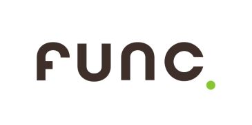 Minimalist logo with word 'func.' and a green dot.