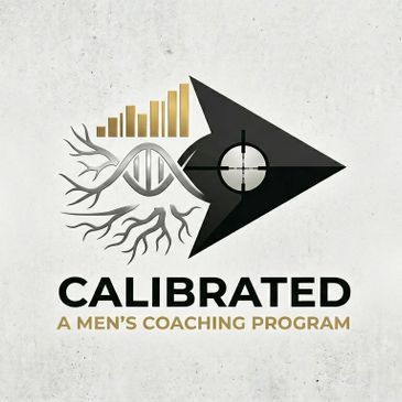 Logo for Calibrated, a men's coaching program with growth and focus symbols.