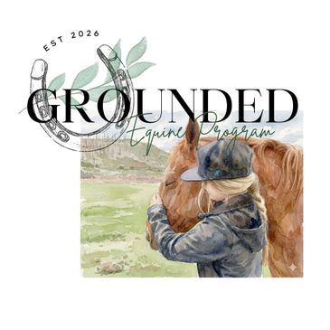 Logo featuring a child hugging a horse with a horseshoe and text.