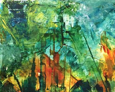 "Renewal" -acrylic on wood panel canvas. Framed in a wood floater frame.
20"x16"x1.5" - $485 + s/h.
