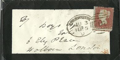 Victorian Penny Red cancelled with a 'Spoon' cancellation.