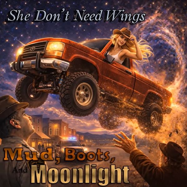 Country Music Song Album Cover -She Don't Need Wings- Mud, Boots, and Moonlight - Flying Truck