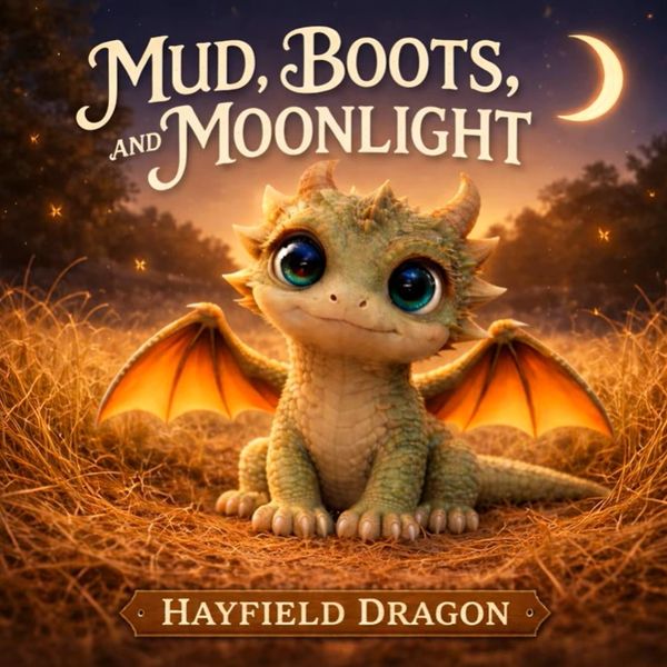 Country Music Song Album Cover Hayfield Dragon - Mud, Boots, and Moonlight - Adorable Baby Dragon