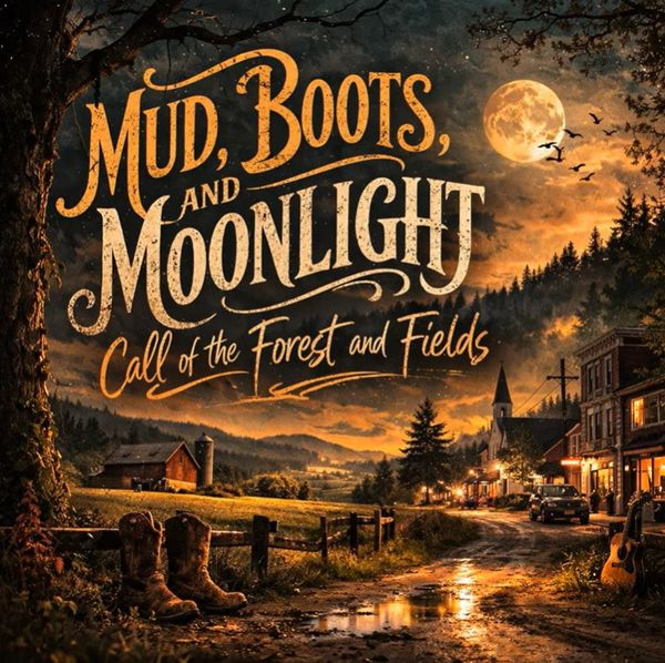 Country Music Song Album Cover- Call of the Forest and Fields - Mud, Boots, and Moonlight