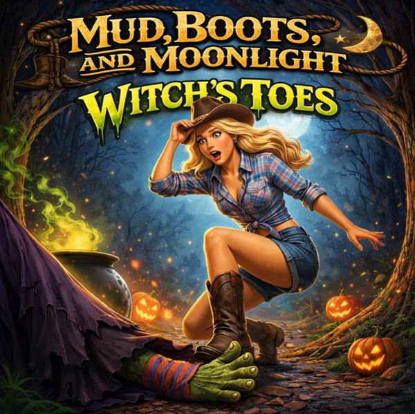 Country Music Song Album Cover Witch's Toes - Mud, Boots, and Moonlight - Cowgirl stepping on toes