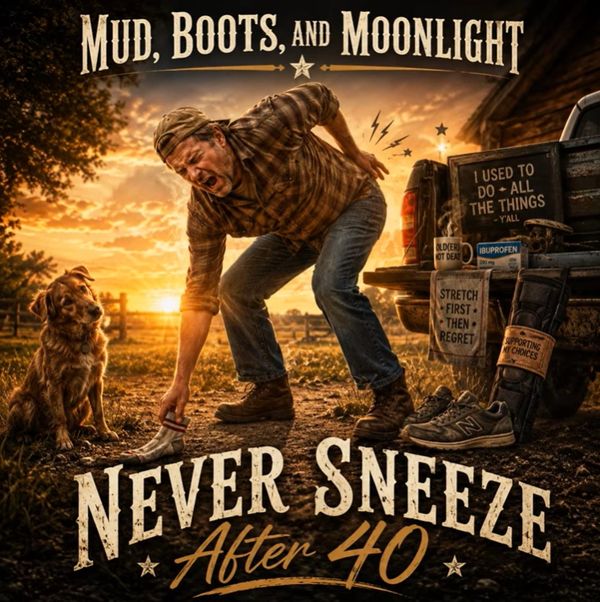 Country Music Song Album Cover Don't Sneeze after 40 - Mud, Boots, and Moonlight - 