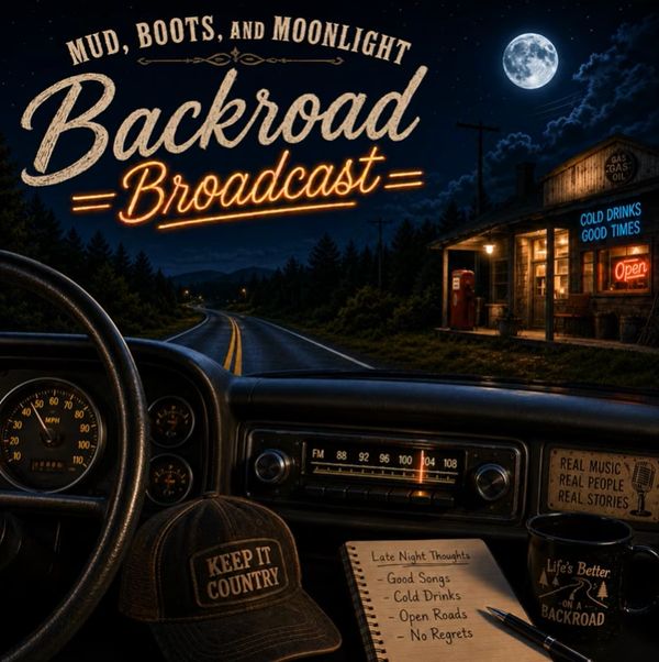 Country Music Album Cover - Backroad Broadcast - Mud, Boots, and Moonlight