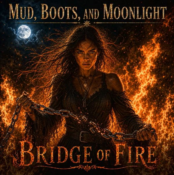 Country Music Album Cover - Bridge of Fire - Mud, Boots, and Moonlight. 