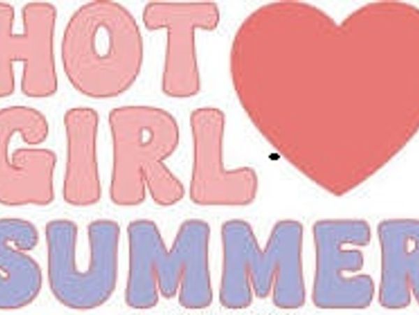 Text artwork saying 'HOT GIRL SUMMER' with a heart symbol.