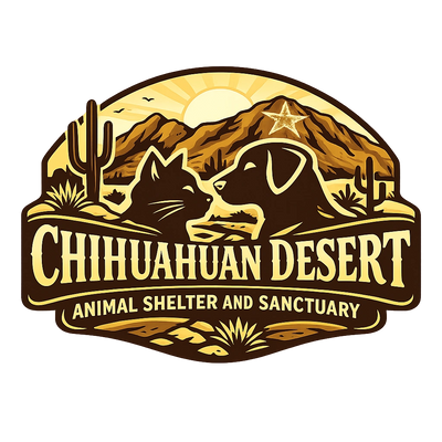 Logo showing a cat and dog with desert mountains and cacti.