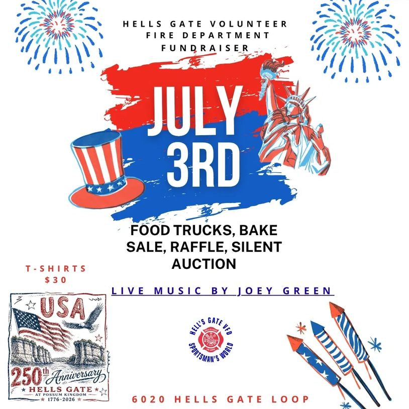 Fundraiser event on July 3rd with food, auction, live music, and t-shirts.