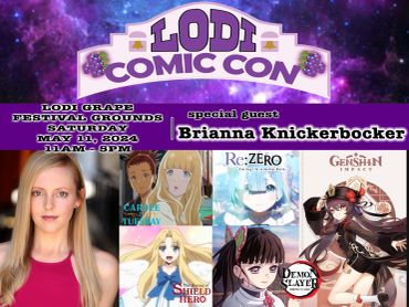 Promotional poster for Lodi Comic Con featuring guest Brianna Knickerbocker.