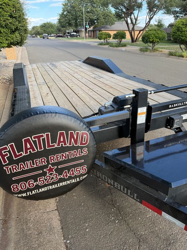 22ft Iron Bull car hauler trailer for rent in Lubbock, TX with 102-inch wide deck