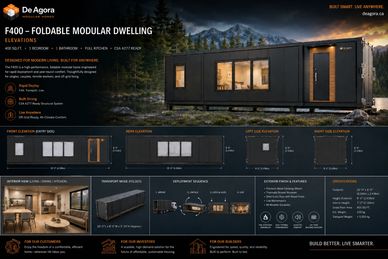Foldable modular home designed for modern, off-grid living in natural settings.