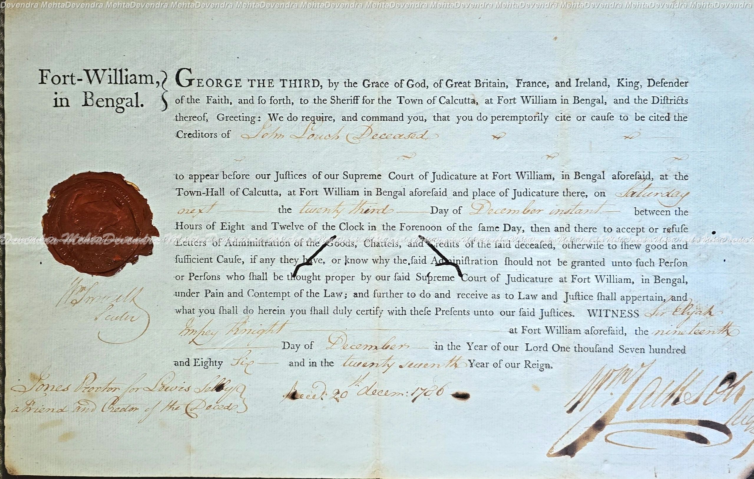 A notice to creditors in the Year 1786