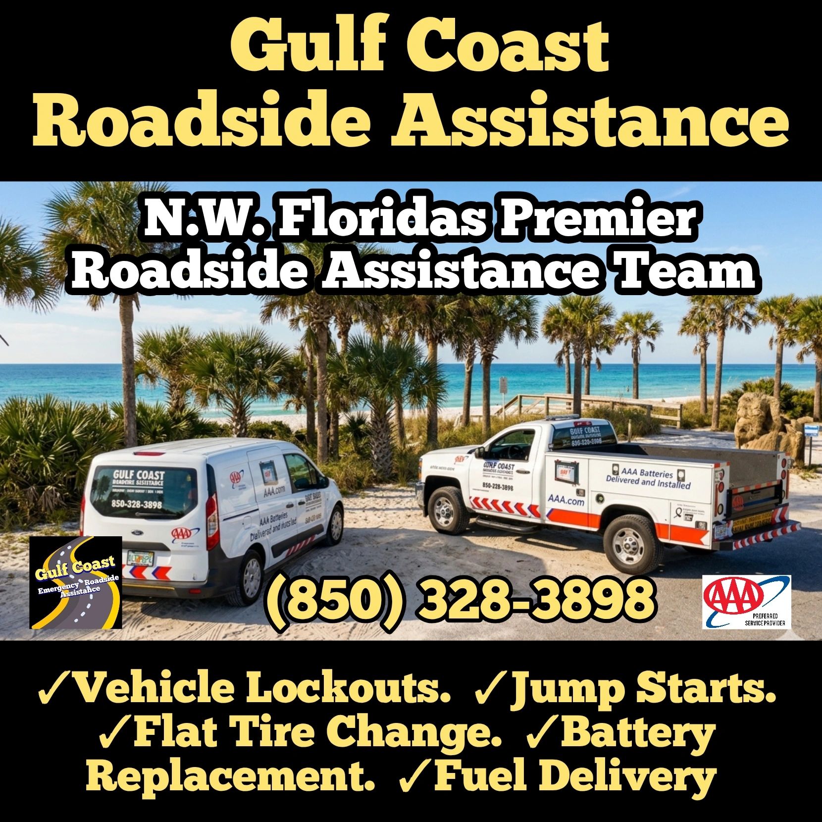 Gulf Coast Roadside Assistance logo image. Affordable Roadside Assistance in S Walton county FL.