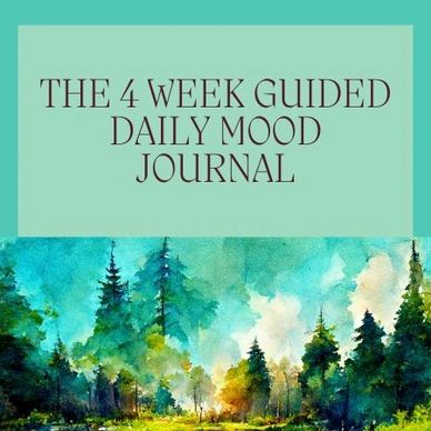 The 4 week guided mood journal, calming colours of blues and greens with watercolour trees