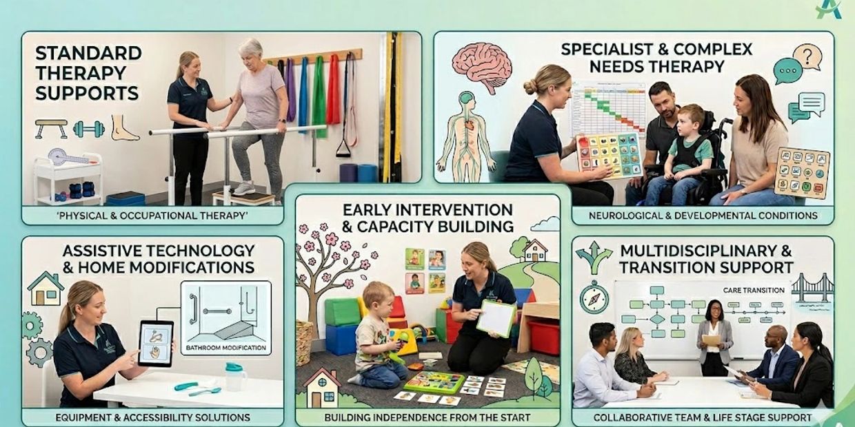 Various therapy services supporting physical, neurological, and developmental needs.