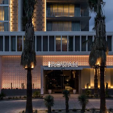 The front of the Rowan Hotel in Palm Springs, CA