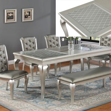 Table 42" X 66"-84" X 30 1/4"H
Chair 21 1/2" X 20 1/4" X 39"H
Bench 52" X 16.4" X 19"H