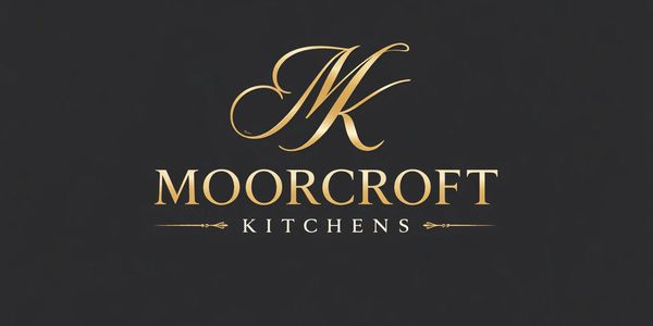 Elegant gold logo for Moorcroft Kitchens on a dark background.