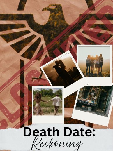 Poster for a film or book titled 'Death Date: Reckoning' with an eagle and photo collage.