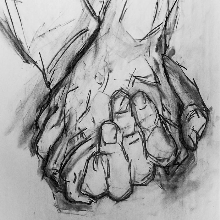 Charcoal drawing of holding hands
