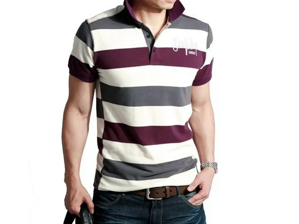tshirt, men's wear, men's fashion, polo neck, collar, striped, stripes, grey, maroon, tshirts 