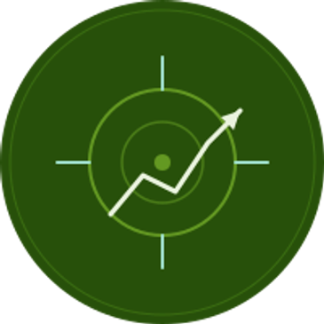Radar screen showing an upward trending arrow signal.