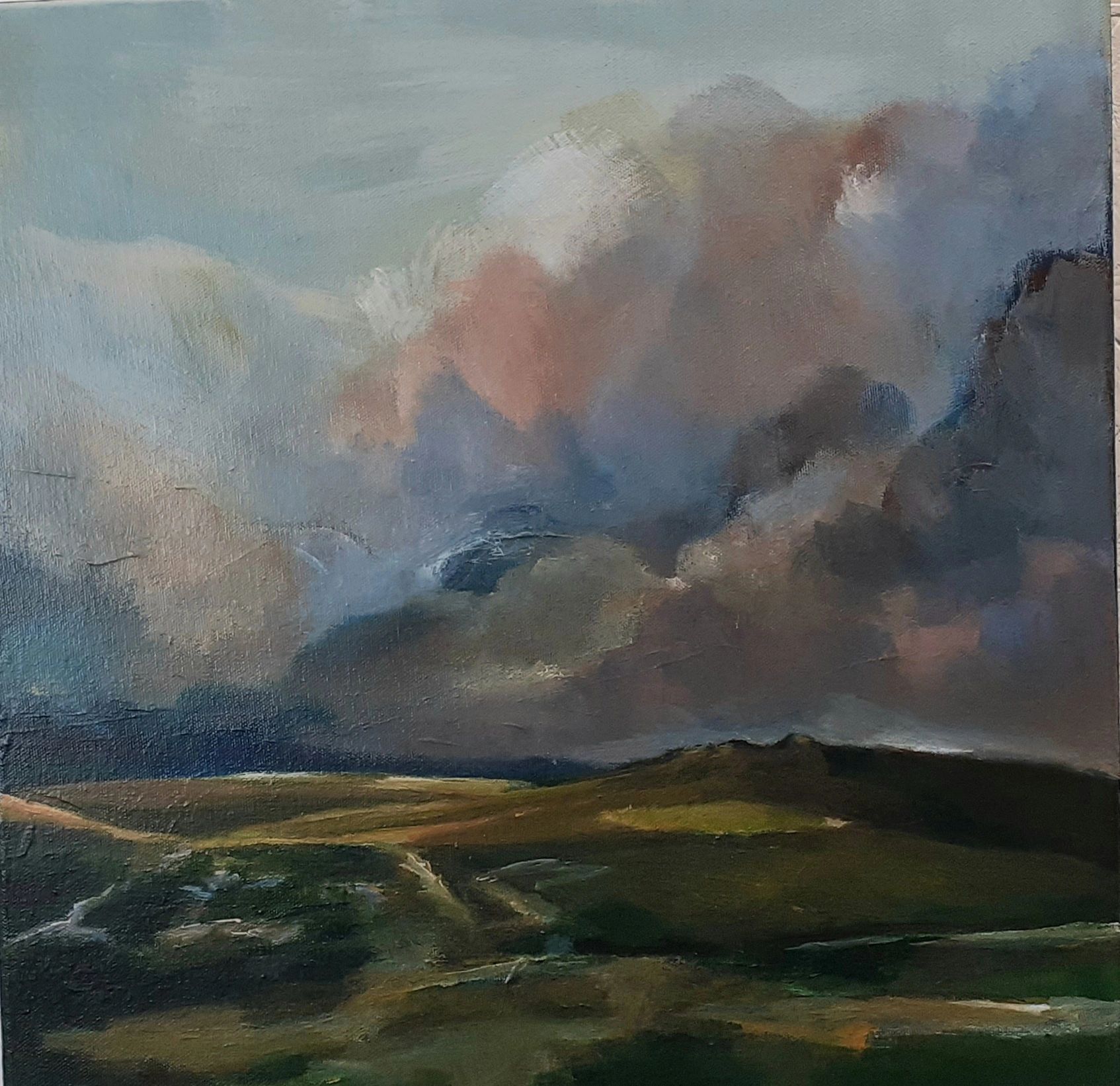 CADOVER STORM 2. DARTMOOR LANDSCAPE PAINTING. ACRYLIC ON DEEP-EDGE CANVAS. 40CM X 40CM. £300