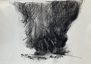 Dessin abstrait au fusain représentant un nuage noir intense.