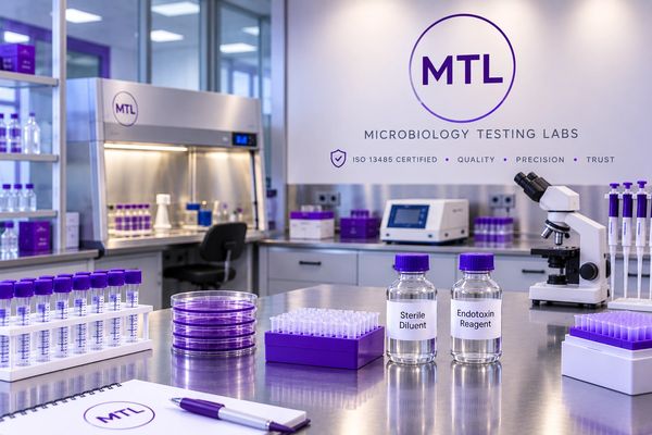 Modern microbiology lab with equipment and reagents.