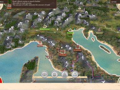 Campaign map view of ROME: Total War, showing the Italian peninsula.