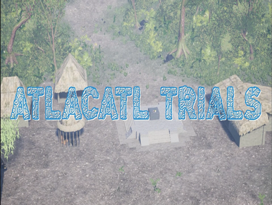 A Mayan village showing the title for the Atlacatl Trials game.