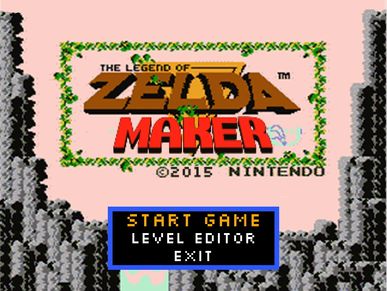 The main menu screen for The Legend of Zelda maker, showing the game and the level editor options.