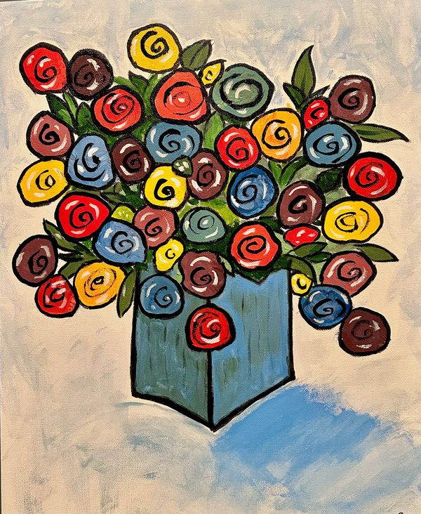 16" x 20"
Acryllic on wrapped canvas
Cheerful flowers are bursting with color and spreading happy vi