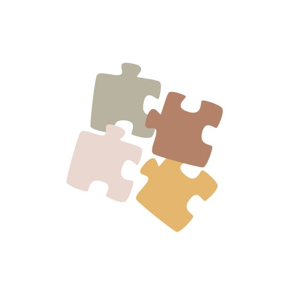 Four pastel-colored puzzle pieces arranged loosely on a white background.