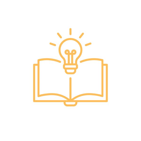 An open book with a glowing light bulb above it symbolizing knowledge and ideas.