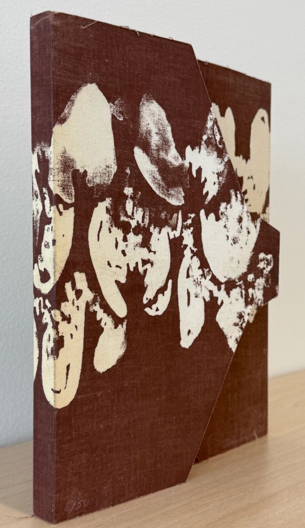 Abstract brown and white canvas art with a unique geometric cutout shape.