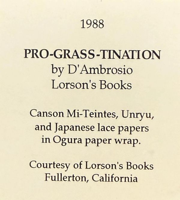 Book titled PRO-GRASS-TINATION by D'Ambrosio from Lorson's Books, 1988.