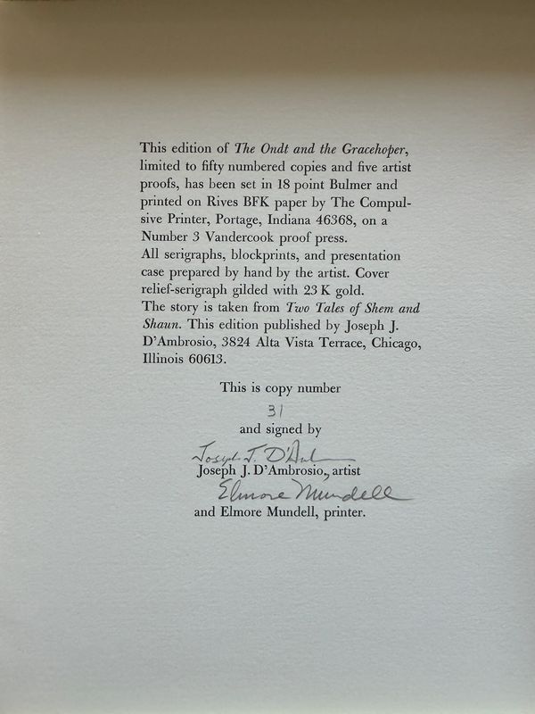 Limited edition book page with signatures and printing details.