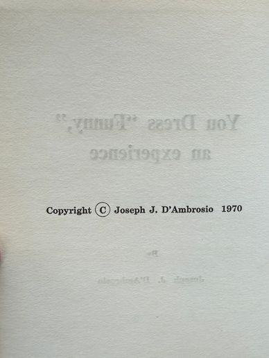 Copyright page of a book by Joseph J. D'Ambrosio from 1970.