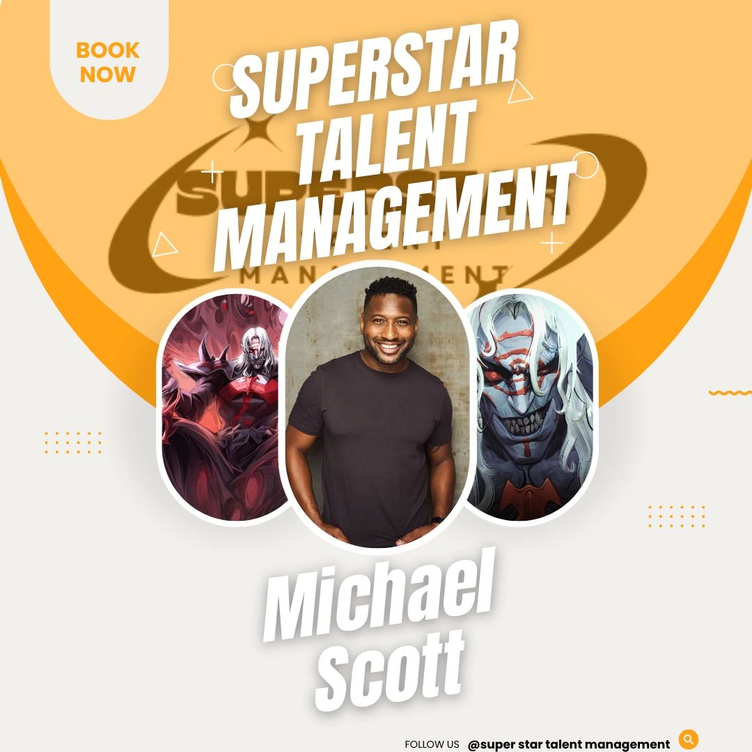 Superstar Talent Management featuring Michael Scott with fantasy character images.